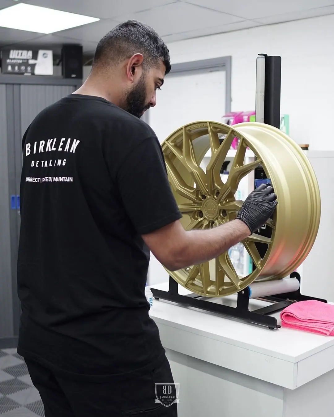 Wheels off ceramic coating treatment for a new car wheel set