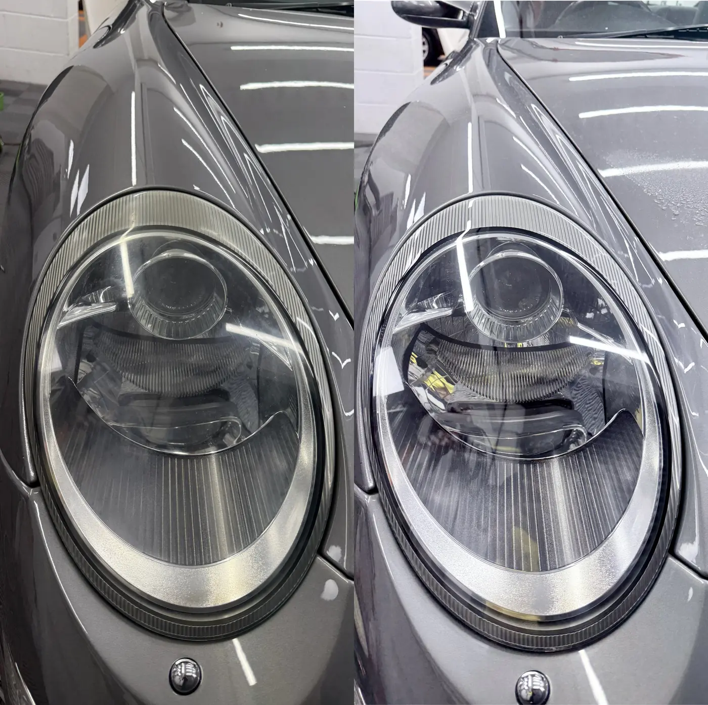 Headlight restoration result showing improved clarity on a used car